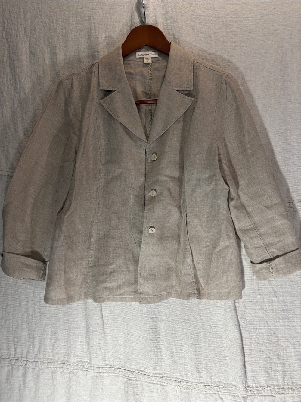 Coldwater Creek Light Taupe 100% Linen Button-Front Blazer